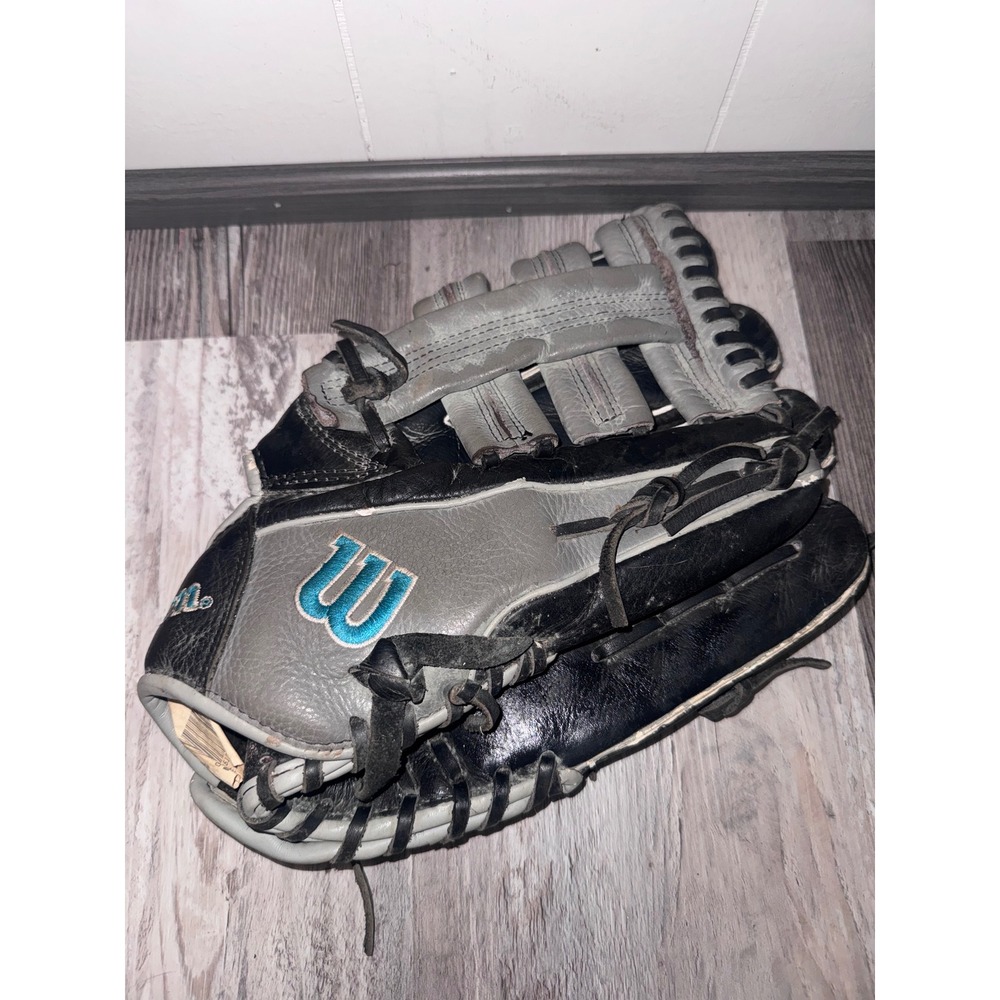 Wilson A500 Youth Baseball Glove Black Grey Teal H-Web Right Hand Throw 12.5in